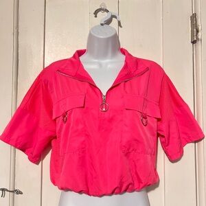 Fashion Nova Hot Pink Utility Half-Zip Crop Top